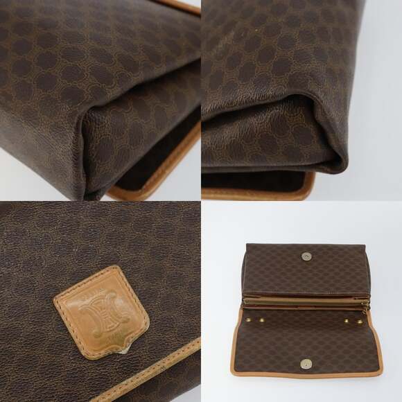 CELINE Macadam Canvas Shoulder Bag Pvc Leather Brown Gold - Picture 10 of 12